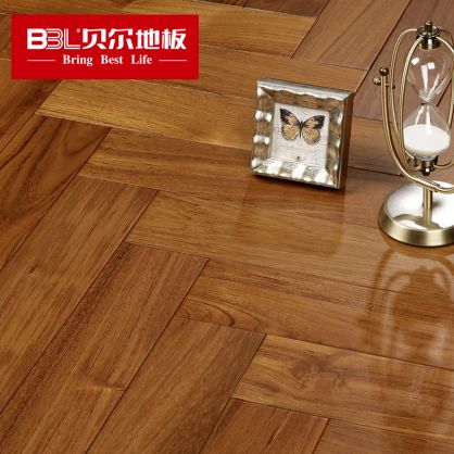 贝尔地板 柚木人字拼锁扣地热实木地板平面UV油 XR016