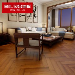 贝尔地板 柚木人字拼锁扣地热实木地板平面UV油 XR016